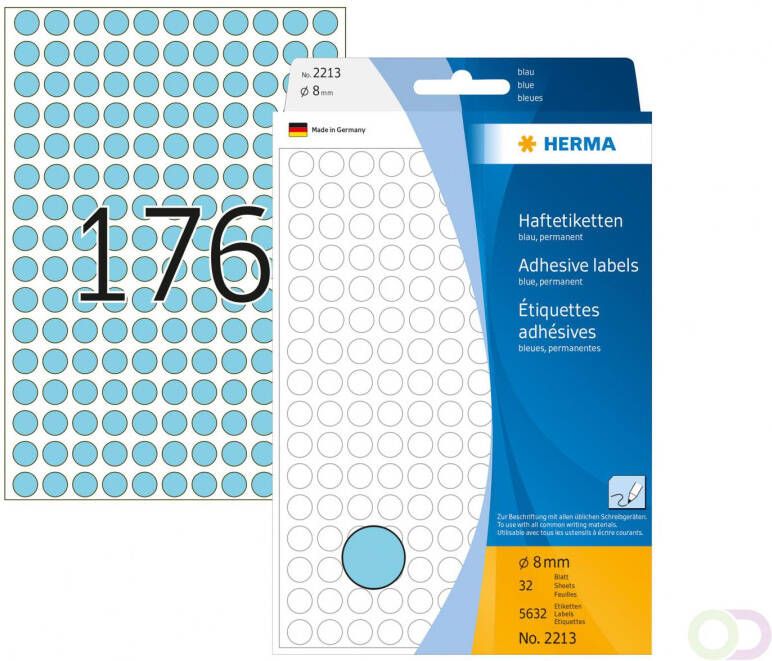 Herma Multipurpose etiketten Ã 8 mm rond blauw permanent hechtend om met de hand t